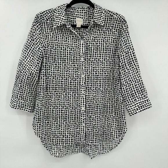 Chico's Tops - Chico's Button Down White with Black Dots 3/4 Sleeve‎ Lightweight Shirt Sz Large